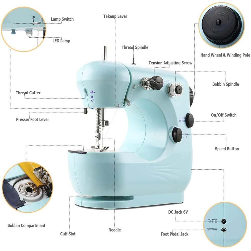 INNE-máquina de coser con Pedal de ajuste de velocidad, Mini máquina de coser Manual, portátil, para Sastre, luz eléctrica