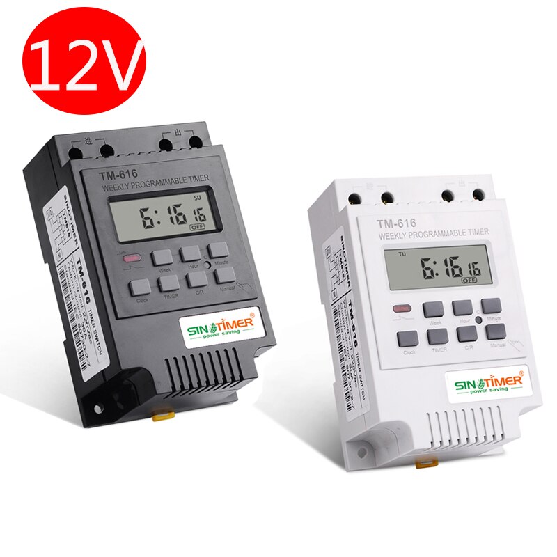 Sinotimer 30 ampère regelbelasting  dc 12v tijdschakelaar 7 dagen 17on/ uit programmeerbaar 24 uur digitaal tijdrelais