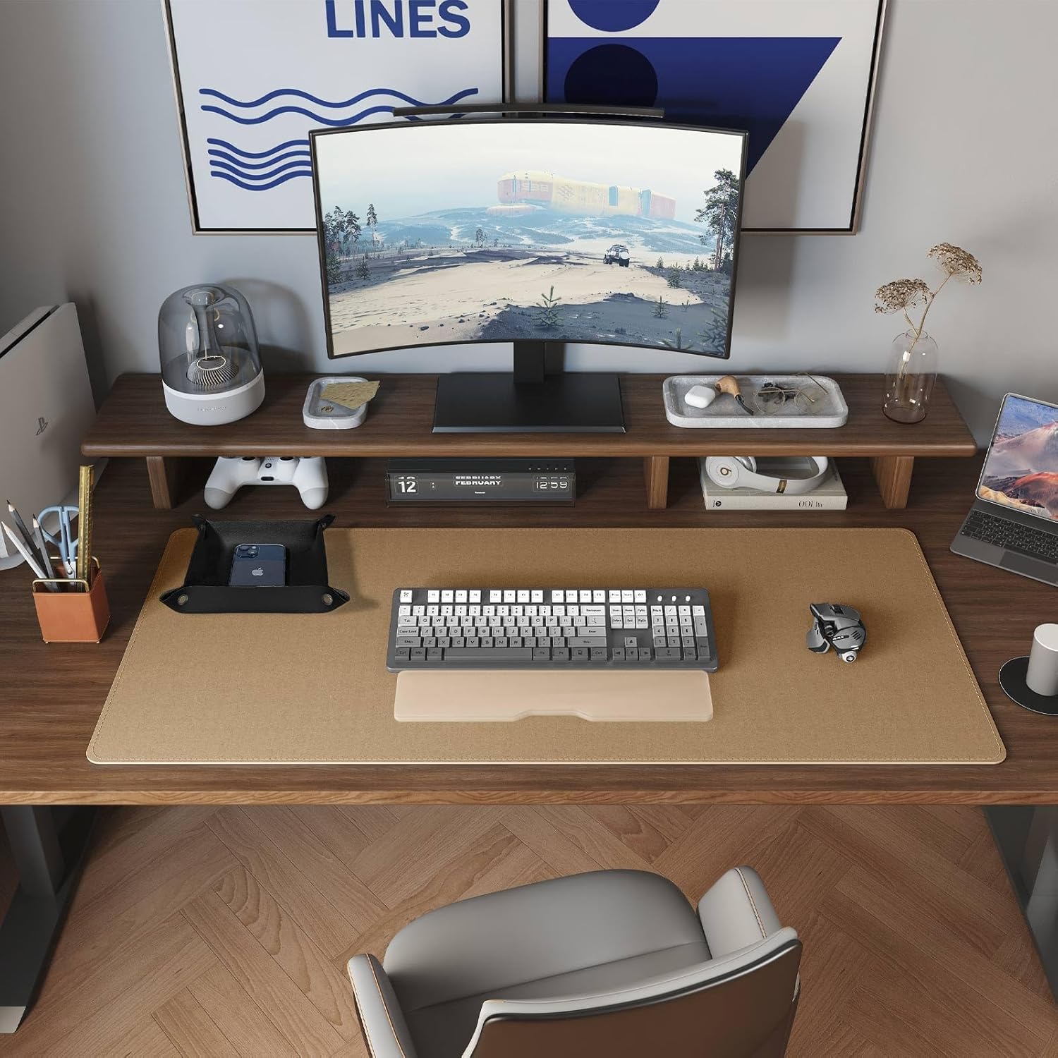 Dual Sided Desk Mat,Leather Desk Pad,Black Cork Desk Mat Protector,Large Mouse Pad,Desk Writing Pad for Office and Home