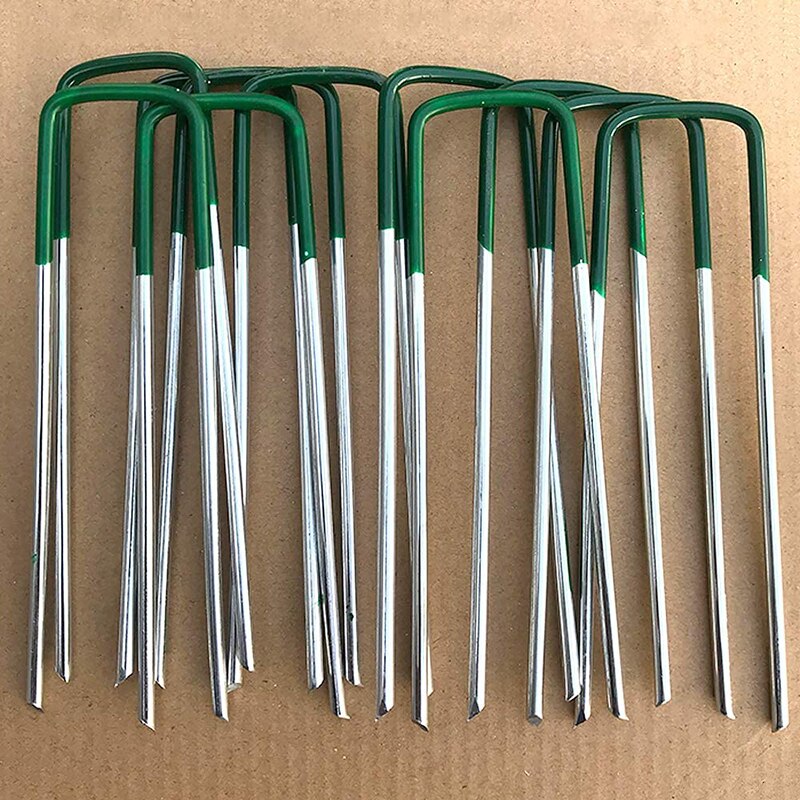 Clavo de fijación en forma de U para césped fijo, 50/100 piezas, de acero galvanizado, para fijación de tela de césped verde, 15cm
