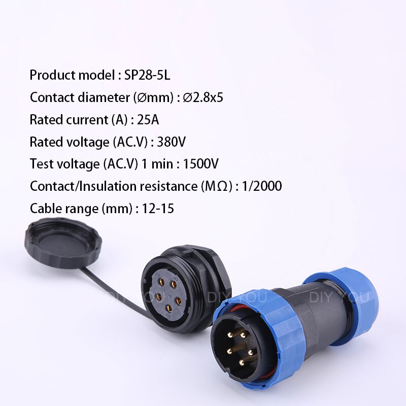 SP28 IP68 Back Nut waterproof connector 2/3/4/5/6/7/9/10/12/14/16/19/22/24/26 Pin plug socket Electric cable Aviation connectors: SP28-5L
