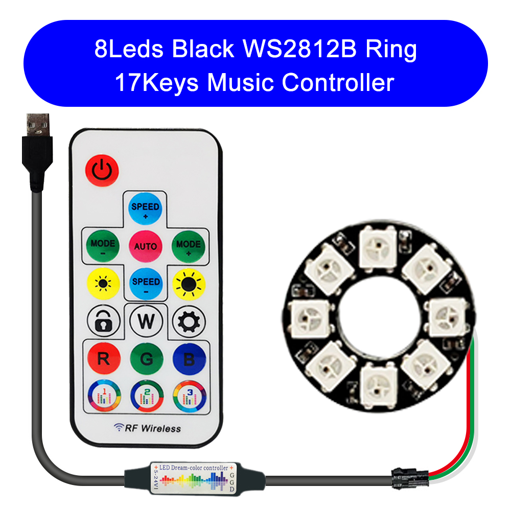 DC5V WS2812B DIY LED Ring 8 to 241 Pixels 5050 RGB Individually Addressable WS2812 Round Modules With 17Keys Music RF Controller: Yellow