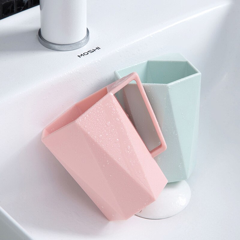 Geometrische mondspoelbeker, huishoudelijke plastic wasbeker, drinkbeker, paar effen kleur tandenborstelbeker met handvat voor thuis