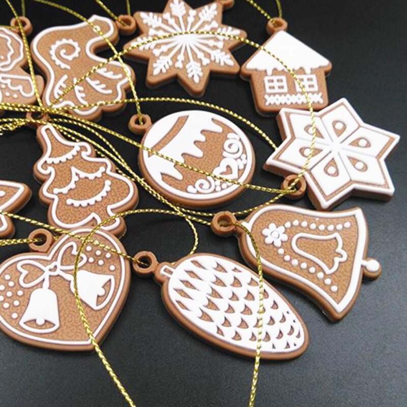 11pcs/set PVC Christmas Decorations Santa Gingerbread Man Pendant Soft Pottery Cookie Pendant Christmas Tree Decorations