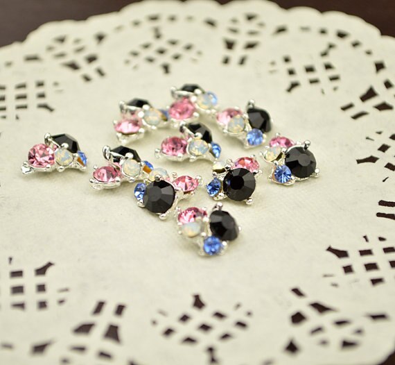 ! !10pc Pink black AB Glitter Rhinestones 3d Metal Alloy Nail Art Decorations ,Alloy Nail Charms, Jewelry