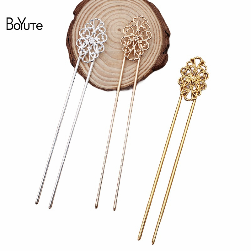 BoYuTe (10 stuks/partij) 12*115*2 MM Ijzer Haar Vork Haarspeld Lassen Messing Filigraan Diy Haaraccessoires