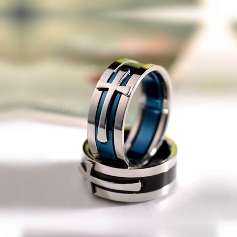 316l roestvrijstalen ringen casual party ring 8mm driedelige kruisring voor mannen