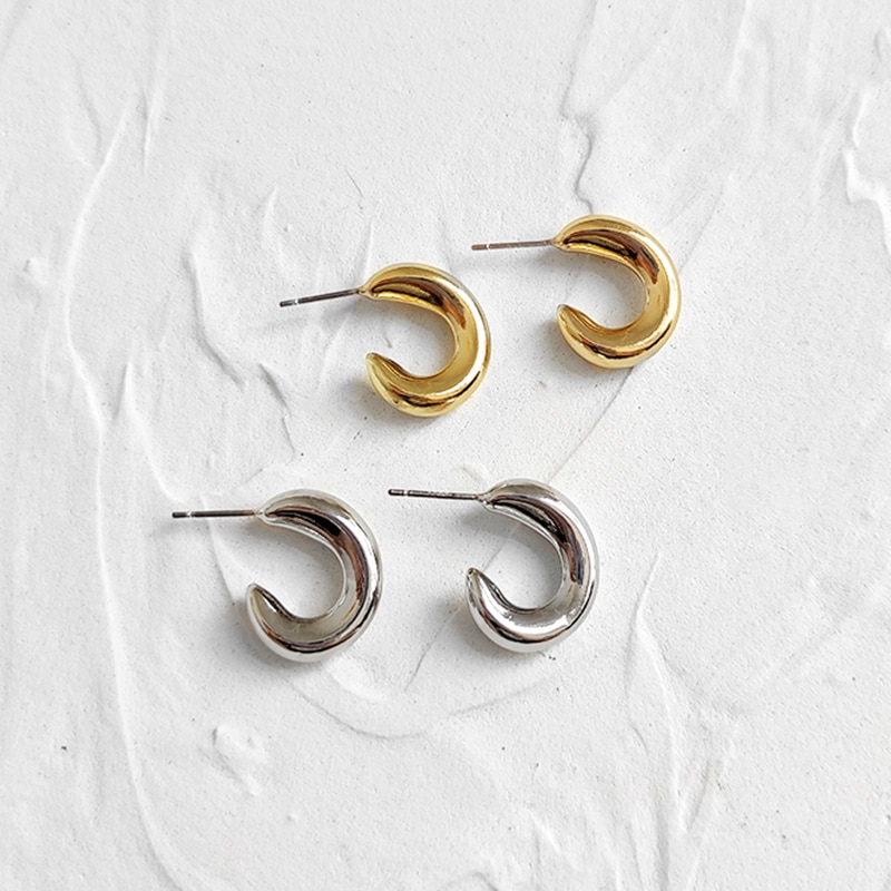 Peri'sBox Gold Silver Color C Shape Small Hoop Earrings Irregular Geometric Earrings for Women Minimalist Earrings Hoops Trendy