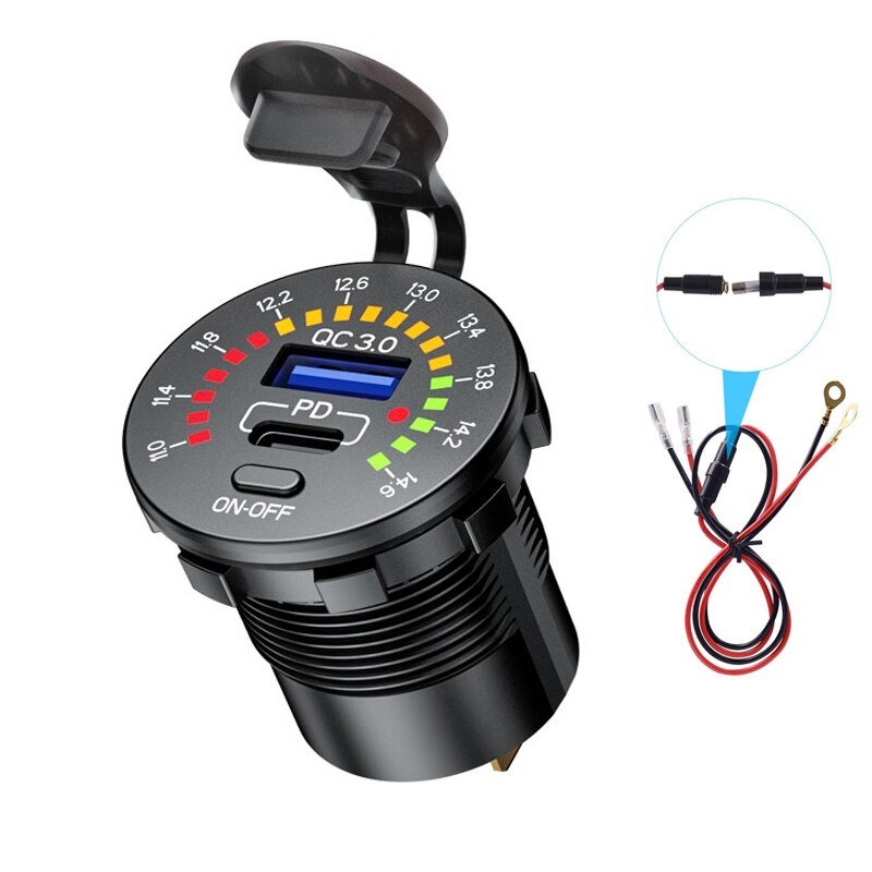 12V/24V Type C Pd Outlet Snelle Oplader Voor Iphone 12 Qc 3.0 Dual Usb Charger Socket universele Telefoon Auto Lading Voor Xiaomi Redmi: Type C USB Black