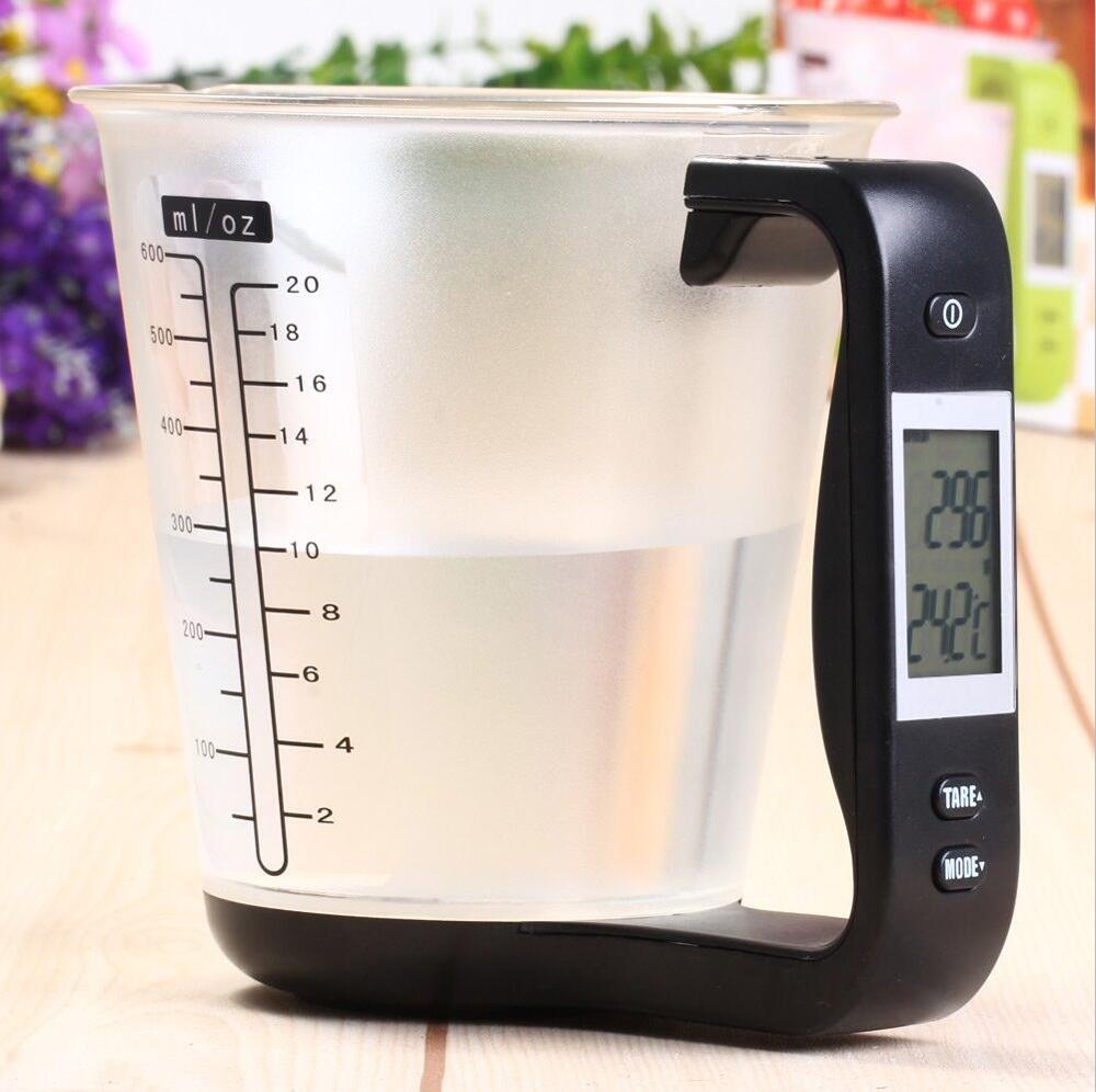 Hostweigh Maatbeker Keukenweegschaal Digitale Beker Weegschaal Elektronische Tool Schaal met Lcd-scherm Temperatuur Meting Cups: Black