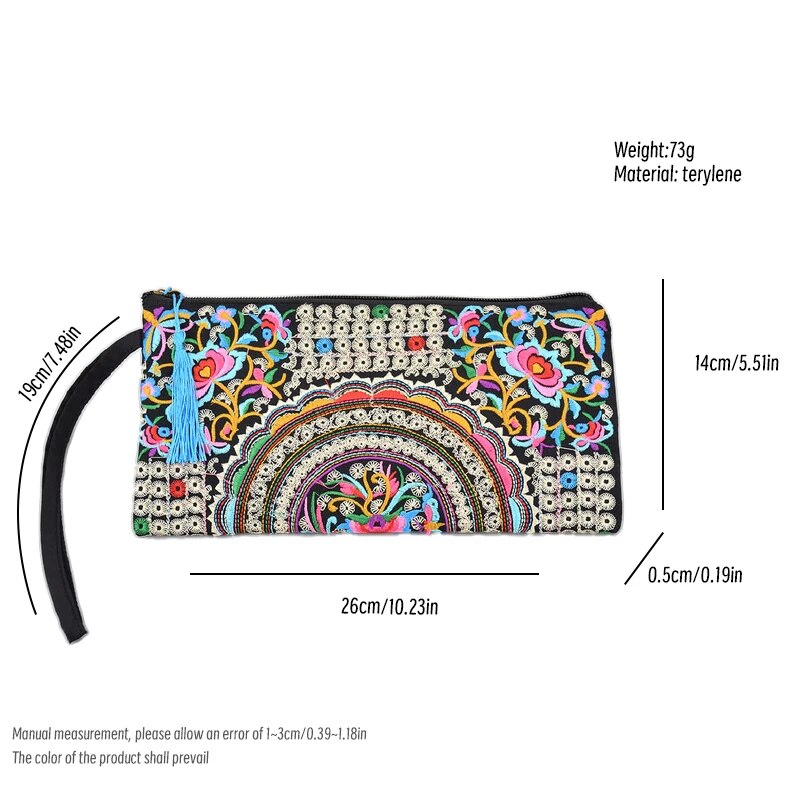 Ethnic Style Eembroidered Long Wallet Retro Large Capacity Handbag Womens Banquet Bag Mobile Phone Zero Wallet