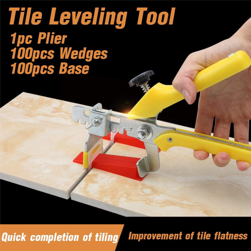 1mm fliser nivellering system nivå kiler flis avstandsstykker for gulv veggkonstruksjon verktøysett 100 stk kiler/baser 1 stk push tang