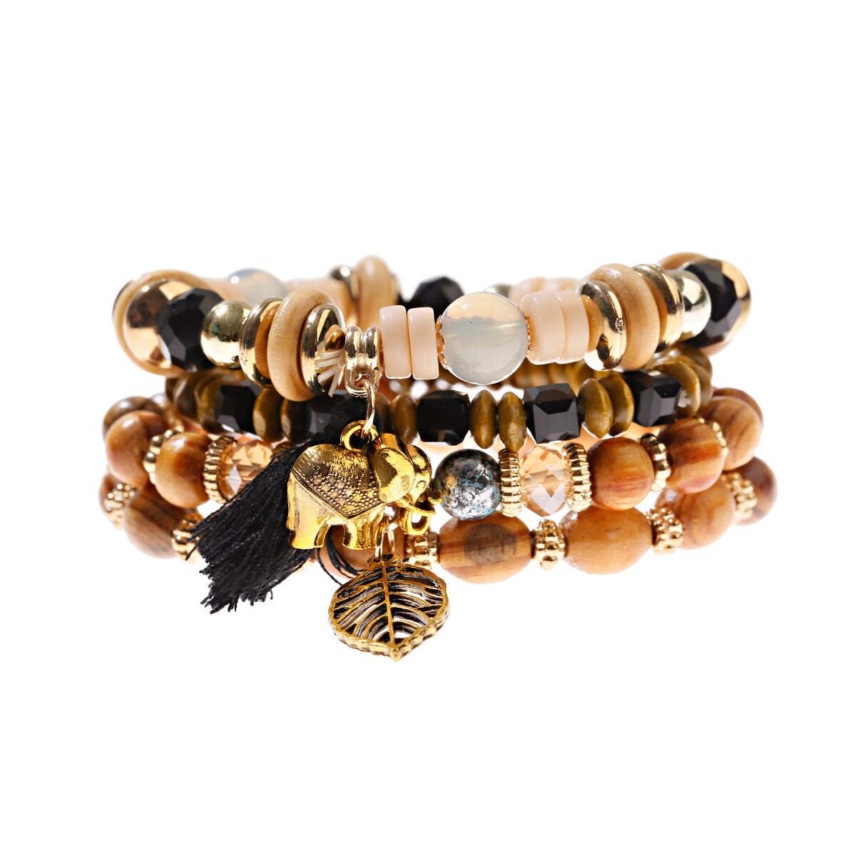 4PCS/Lot Wood Beaded Bracelet Set Charm Handmade Men Elastic Bracelets For Women Vintage Bangle Femme: 041-2