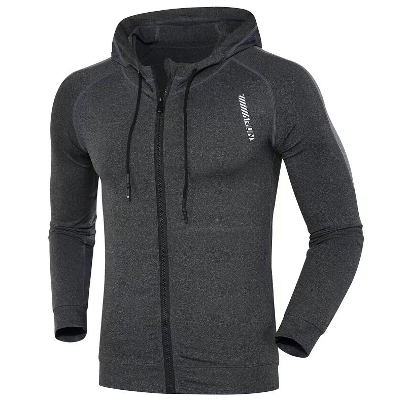 Chaqueta de entrenamiento para hombre, ropa deportiva con capucha, cárdigan para correr, cortavientos de secado rápido, Sudadera con capucha de manga larga para gimnasio: L / Gris