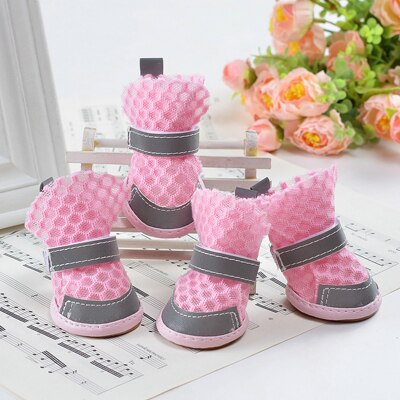 4 stuks/set hondenschoenen van mesh, ademend en reflecterend materiaal voor kleine en middelgrote honden, chihuahua, huisdieraccessoires, doggyzstyle: Roze / S