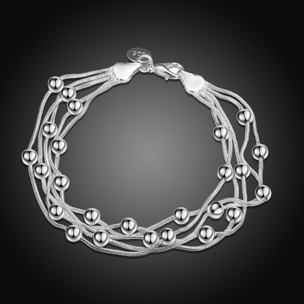 Bracelet en argent Sterling Bracelets pour femme 925, chaîne en perles multi-lignes,