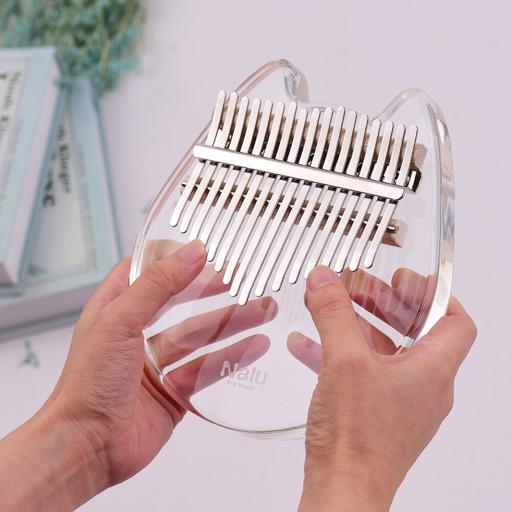 Nalu NK-BE Kalimba 17-Key transparente pulgar Piano Material acrílico lindo en forma de gato con bolsa de transporte nota Musical pegatinas Tuning