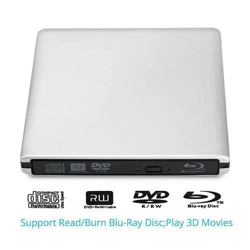 UHD 4K Blu-Ray Burner USB3.0 External Optical DVD Drive Recorder BD-RE/ROM 3D Blu-Ray Players Writer Reader for MAC OS: Silver