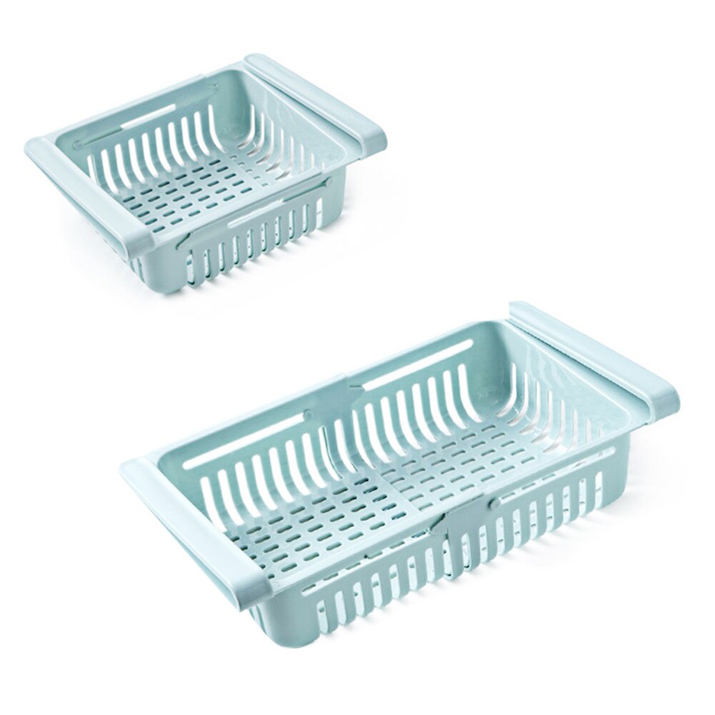 Adjustable Stretchable Refrigerator Organizer Drawer Basket Pull-out Drawers Fresh Spacer Layer Fridge Household Storage Rack: Blue