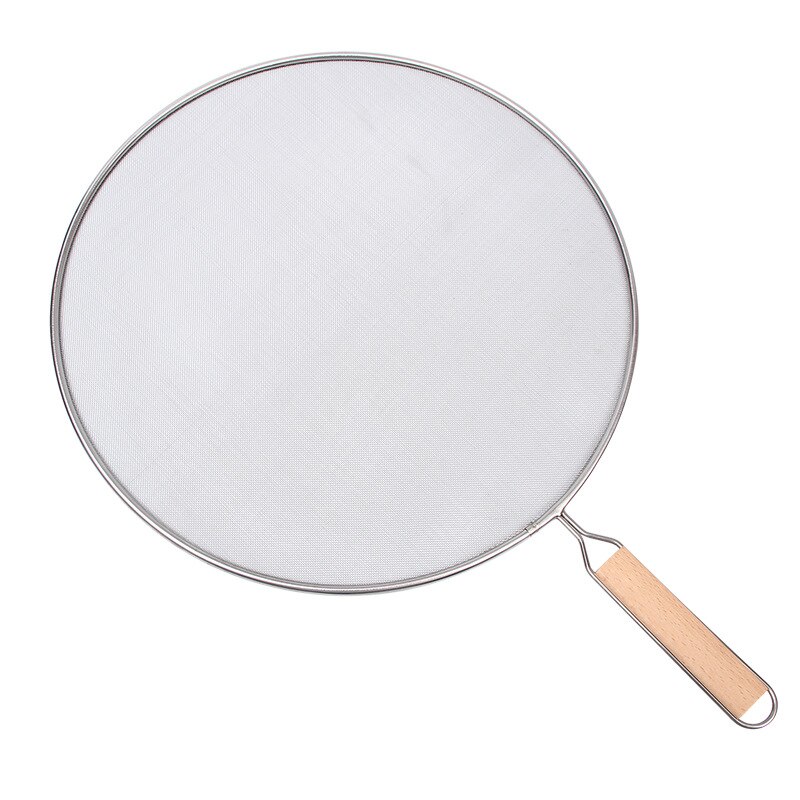 21cm/25cm/29cm/33cm Stainless Steel Splatter Screen Mesh Pot Cover Silver Oil Frying Pan Lid With Wooden Handle Cooking Tools