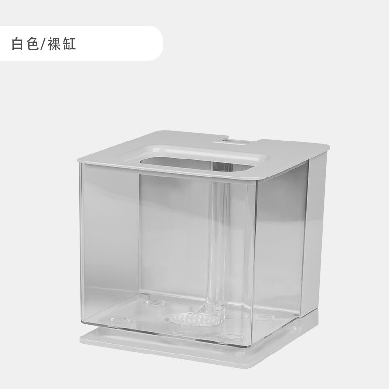 Tanque de peces dorado pequeño para sala de estar, cuencos de plástico acrílico para oficina, Mini tanque de agua sucia, para niños: white