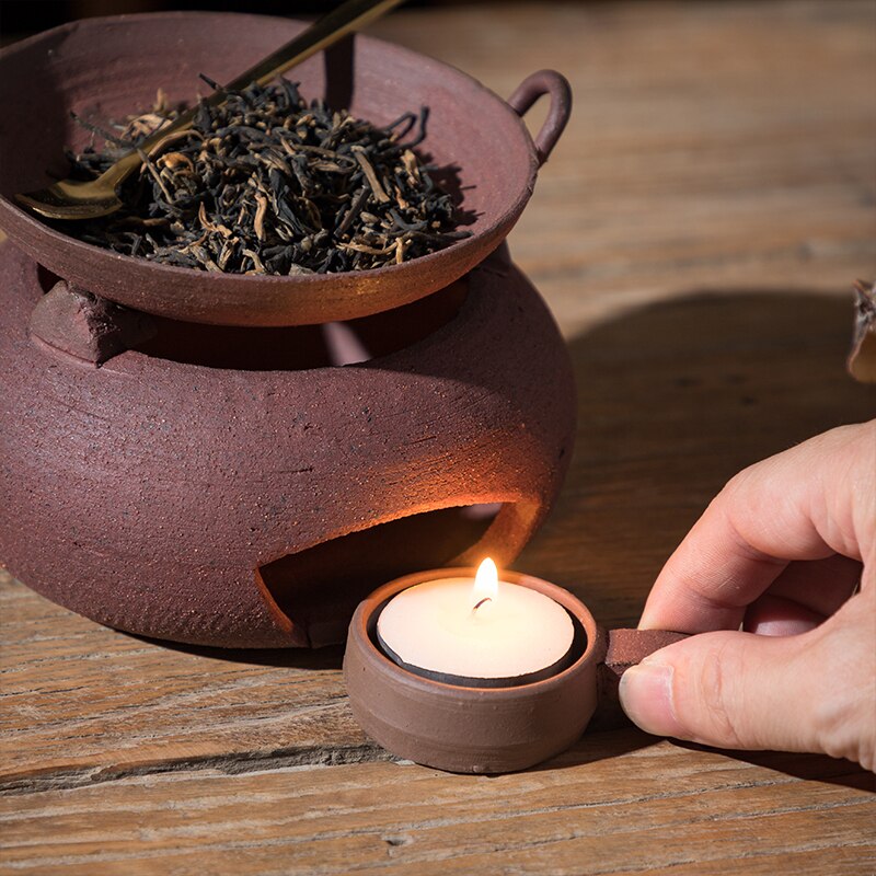 Estufa de té Vintage hecha a mano, accesorios creativos de arena de barro rojo, juego de té chino de Kung Fu, calentador de velas, decoración artesanal