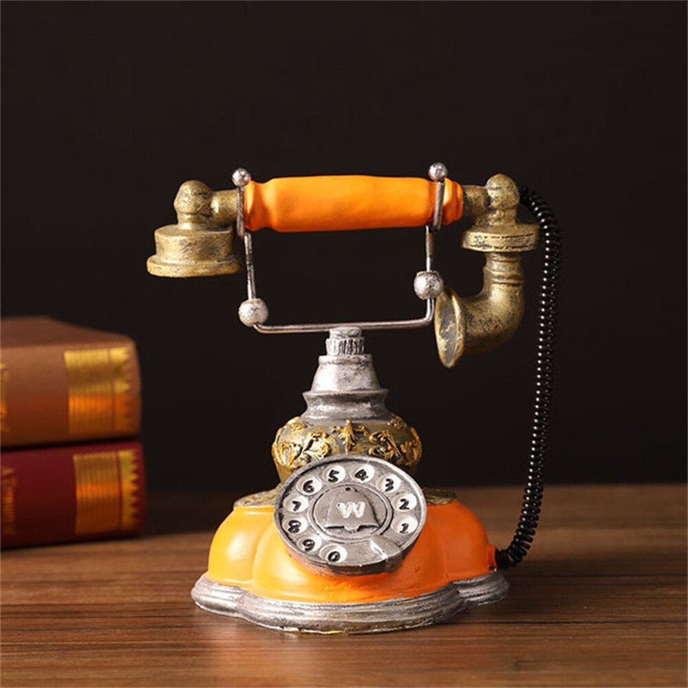 Retro Desktop Landline Telephone Model Antique Old-fashioned Telephone Desktop Decoration Ornament Craft