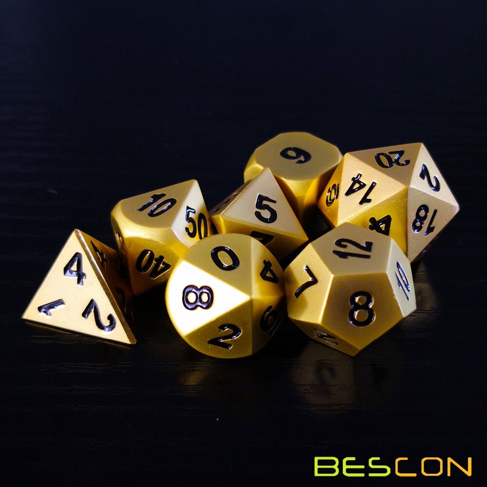 Bescon Heavy Duty Deluxe Matt Golden Solid Metal Dice Set, Golden Metallic Polyhedral D&D RPG Game Dice 7pcs Set