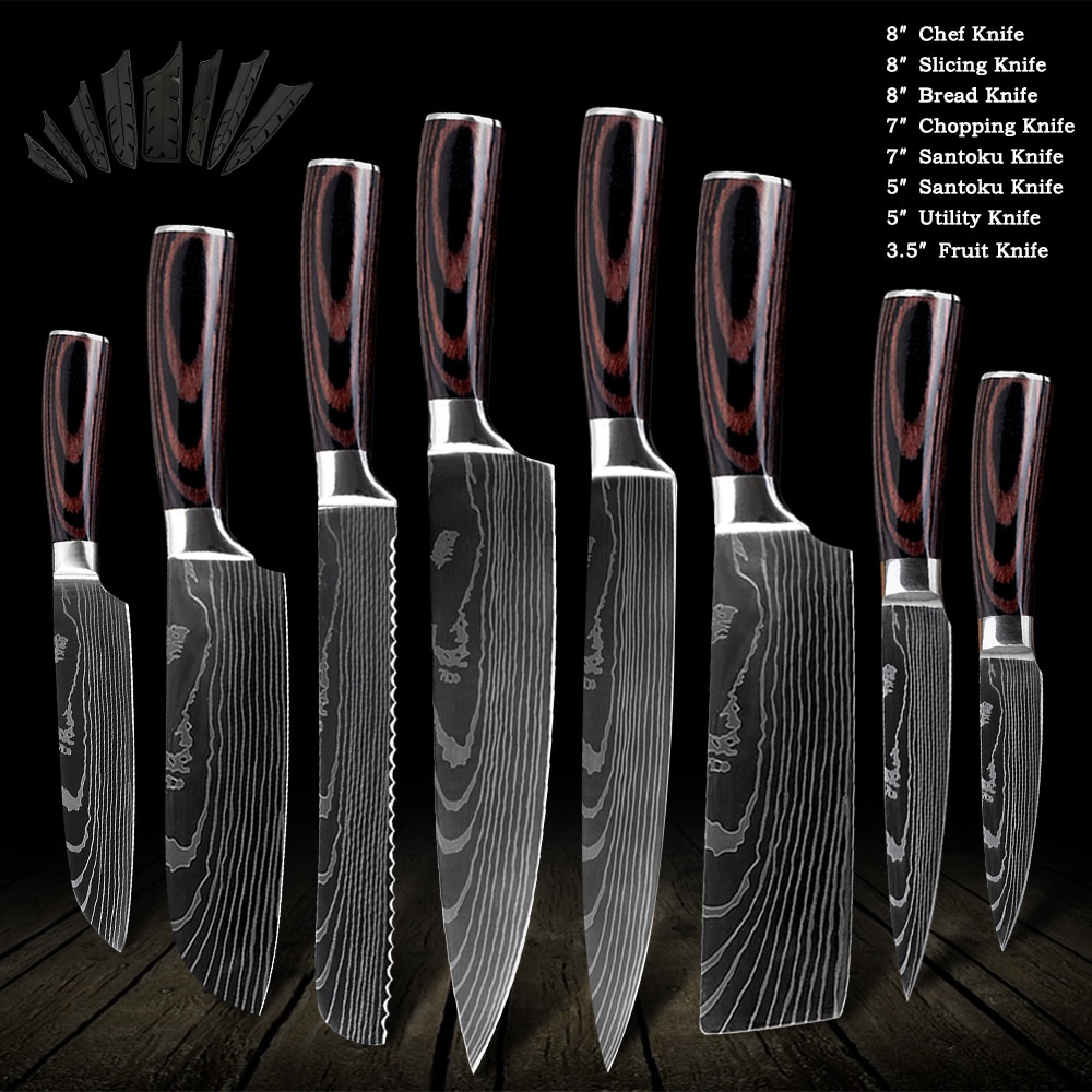 QING Kitchen Knife Set Non-stick Chef Knives Set High Carbon Stainless Steel Cooking Paring Cutting Slicing Cleaver