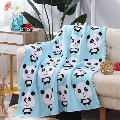 Volledig katoenen gebreide deken babydeken cartoon panda deken kantoor lunchdeken winkelwagenhoes deken 100*120cm: Blauw