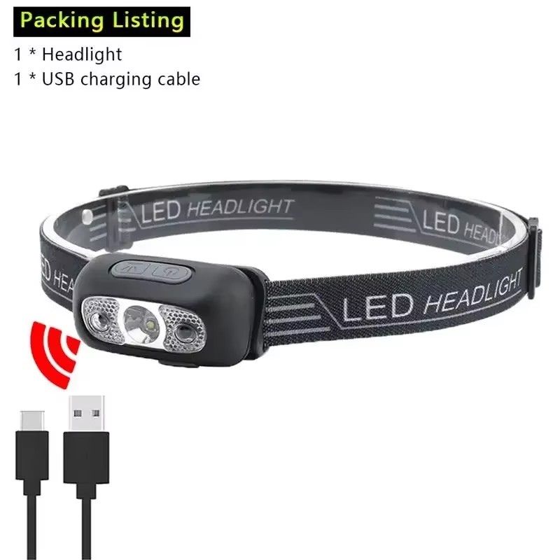 Mini genopladelig led-forlygte kraftfuld induktiv pandelampe hvidt og rødt lys udendørs camping fiskeri nødarbejdslampe: Grøn