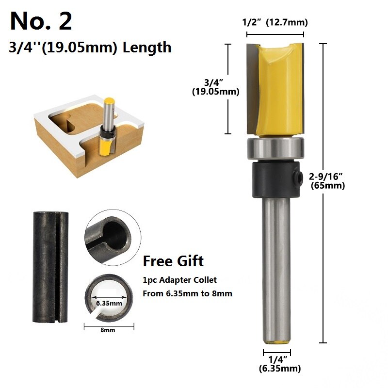 1pc 1/4''(6.35mm) 8mm Shank Flush Trimming Router Bit Pattern Wood Milling Bit Template Trim Milling Cutter Straight Router Bit: No. 2