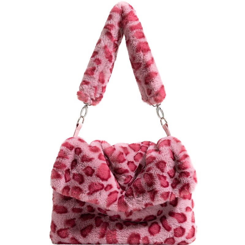 Tassen Handbagsautumn En Winter Handtas Pluche Clamshell Zak Luipaard Print Grote Capaciteit Tote Bag Handtassen