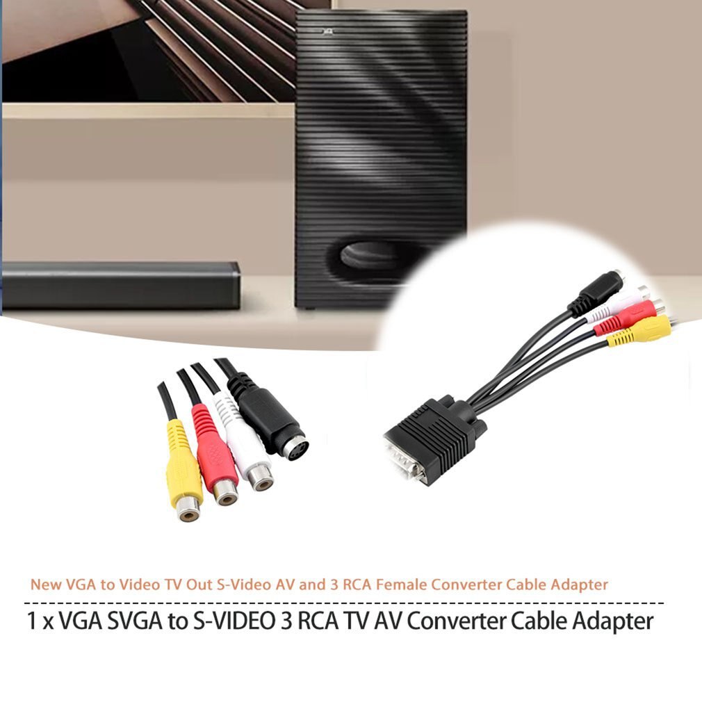 1pc 3 RCA Female Converter Cable VGA to Video TV Out S-Video AV Adapter Newest