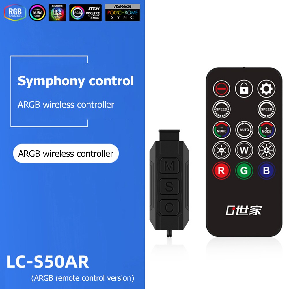 Led-lichtstrip, verstelbare draadloze schakelaar, symphony edition versus afstandsbediening 5v , 3- pins argb afstandsbediening pc-behuizing