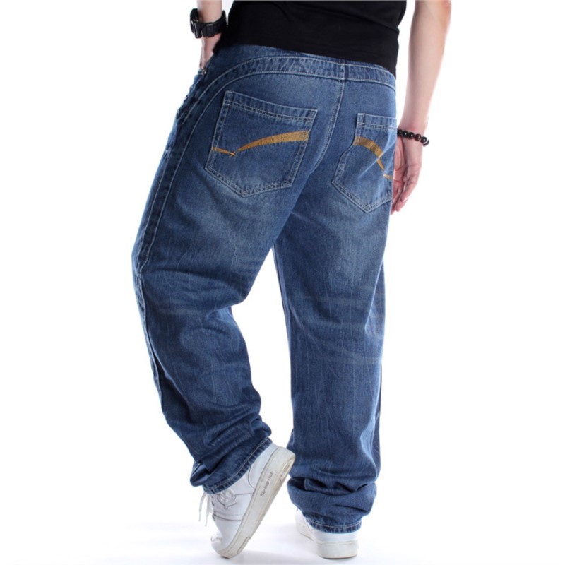 Jean large pour homme, pantalon en Denim, ample, avec broderie Hip Hop, Baggy, bleu, grande taille, 30-46