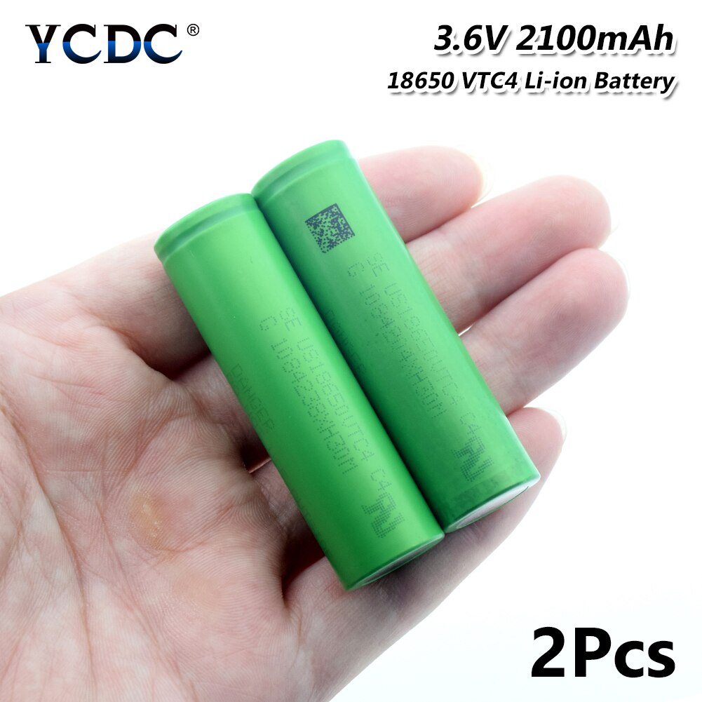 Replacement Li-Po Lithium Li-polymer 18650VTC4 Battery 30A Output High Drain 2100mAh Rechargeable Batteries Flat Top: 2 Pcs