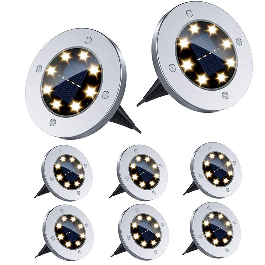 Thrisdar 8 stuks waterdichte, op zonne-energie werkende tuinpadverlichting, led-spot voor begraven grond, landschapsverlichting op zonne-energie