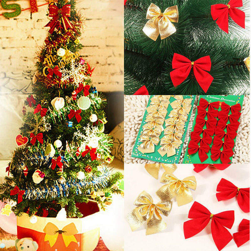 Rød guld sølv bånd bowknots jul charme dekoration buer xmas træ dekor dekoration