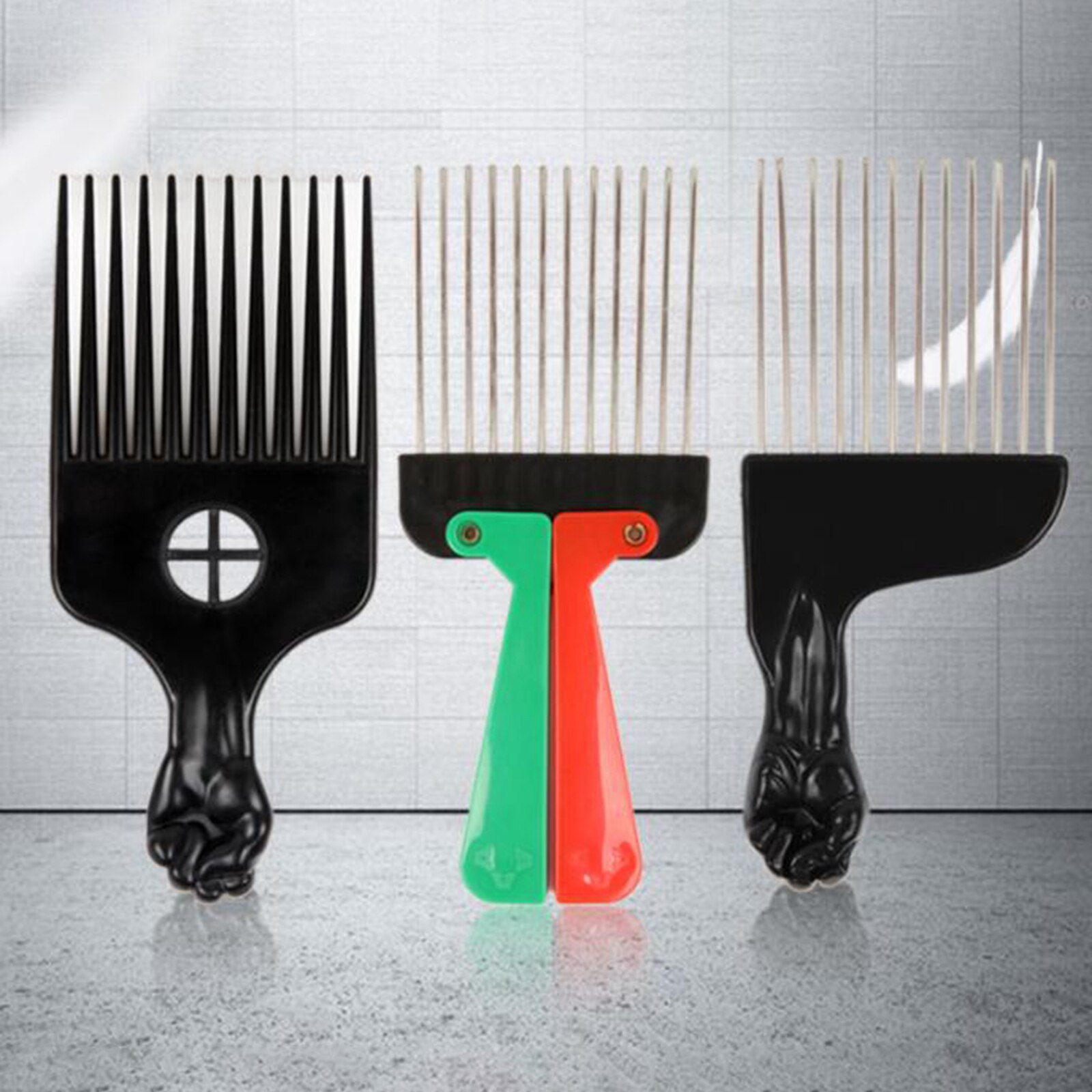 Metal Teeth Afro Comb for Women and Men Black Fist Comb for Hairdressing Styling Curly Hair