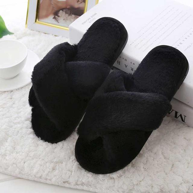 Damespantoffels winterschoenen dames platte slippers binnenschoenen dames imitatiebont warme herfst damesschoenen xkd 8031: Zwart / 7