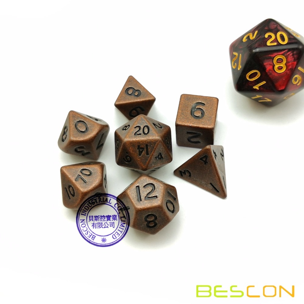 Bescon 10 MM Mini Solide Metalen Dobbelstenen Set Antieke Koperen, mini Metallic Polyhedral D & D RPG Miniatuur Dobbelstenen 7-sets