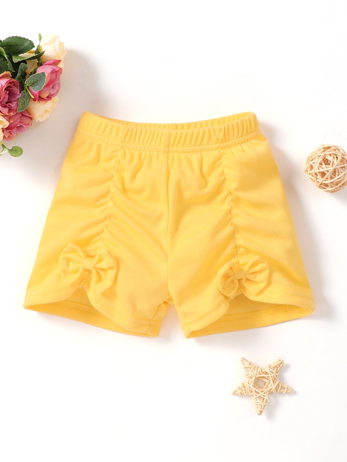 Short d&#39;été pour bébé fille, couleur unie, pantalon en coton, -né, bouffantes, nœud plissé, froncé, princesse, sous-vêtements mignons de fête