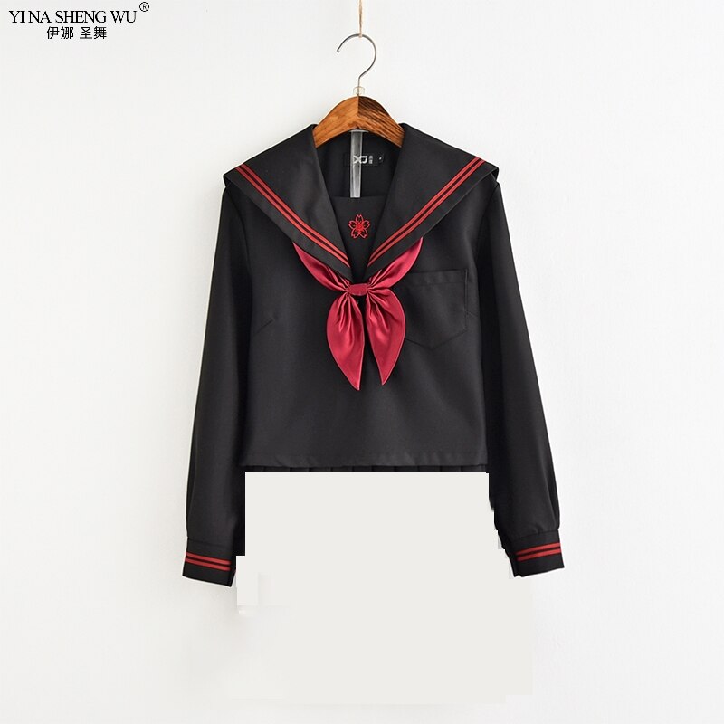 Tr japonês jk define uniforme escolar japonês meninas sakura bordados high school feminino novidade marinheiro ternos yankee uniforme da menina: Top and tie / S