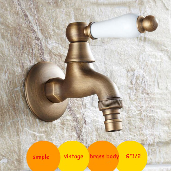 Concealed Antique Brass Washing Machine Tap Laundry Faucet Tap Ceramic Handle Mop pool mixer