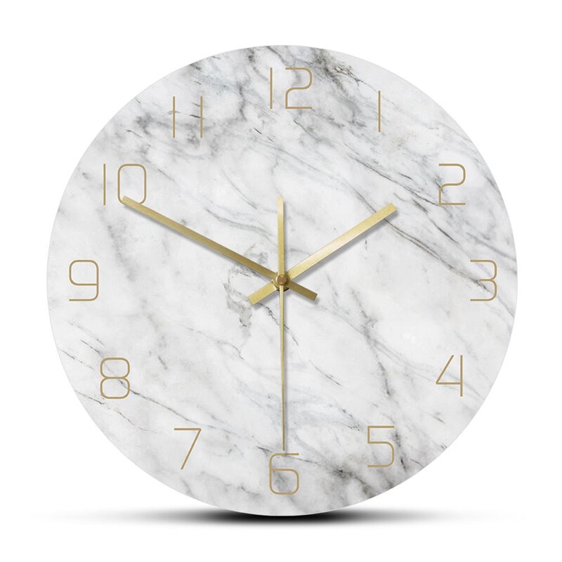 Quartz analogique calme marbre horloge murale 3D Chic blanc marbre impression moderne ronde mur montre nordique créativité décor à la maison