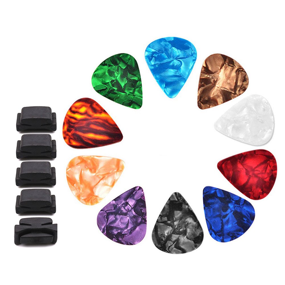 10pcs Celluloid Guitar Picks Plectrum with 5 Holder Plucked Strings Instrument Accessories ALS88