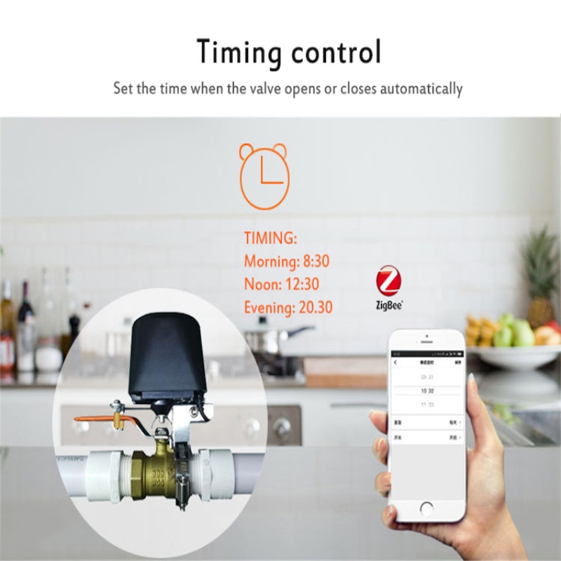 Smart Home Zigbee Smart Water/Gas Valve Automation Control Smart Valve Handle Valve Switch ，for Alexa Google Assistant IFTTT