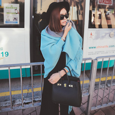 Mingjiebihuo neue kaschmir Poncho schal mit ärmeln frauen in herbst und Winter dicke warme doppel-seitig feste quaste Mantel mädchen: 14