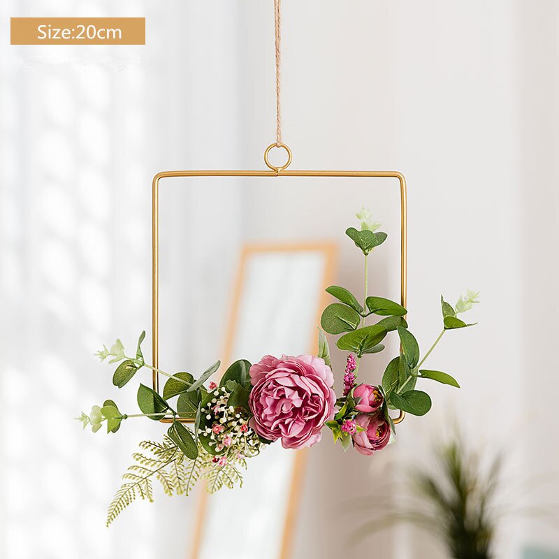Cilected Smeedijzeren Muur Opknoping Decoratie Guirlande Hennep Touw Opknoping Kunstmatige Bloem Krans Voor Bruiloft Wandkleden Decor: A073R03